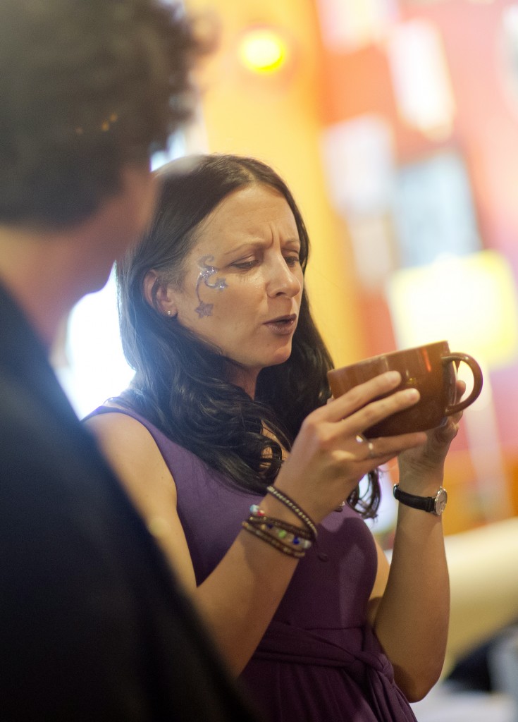 Of course I have a knack for getting caught making funny faces. Here I'm about to sample the "Neil Gaiman" latte. (Photo by Marc Lebryk)