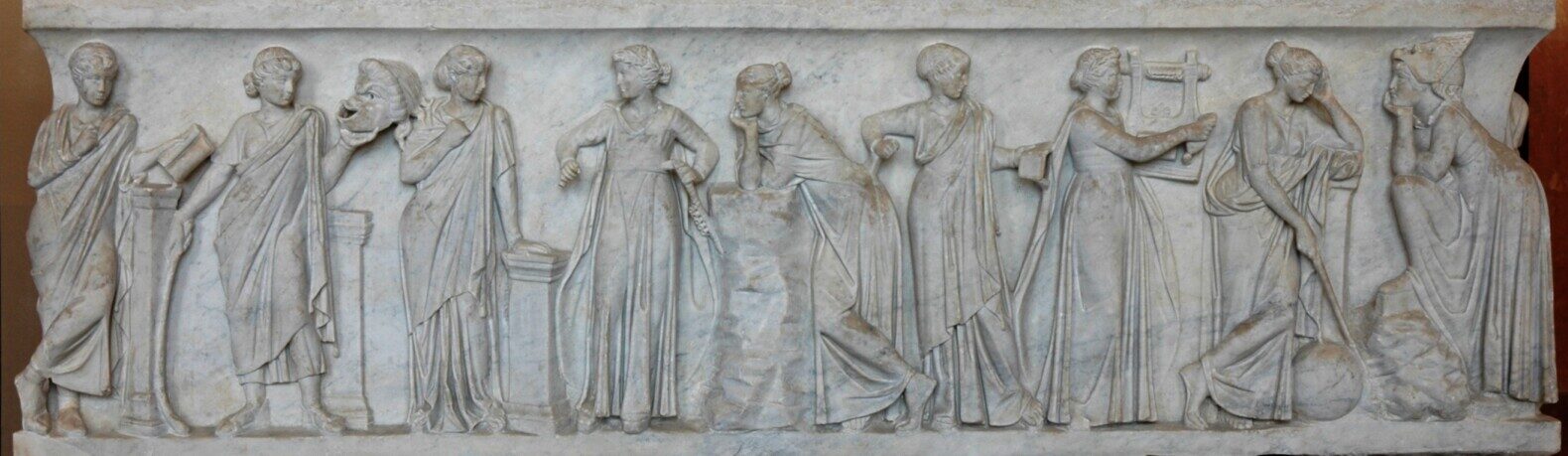 A scuplture of the nine Muses.